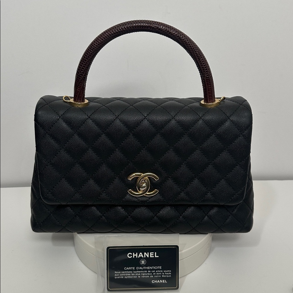 Vintage Chanel Black Quilted Caviar Leather Top Handle Bag